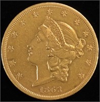 1863-S T-1 $20 GOLD LIBERTY BU, OLD CLEANING