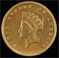 1855 T-2 $1 GOLD BU, OLD CLEANING