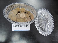 Candy dish of 77 wheat pennies