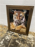 Vintage Wooden Tiger Picture Framed