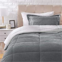 Soft Micromink Sherpa Comforter Set Charcoal, King