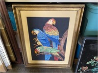 Framed Parrots Oil Painting