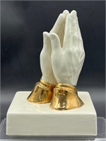 Ceramic praying hands gold accents