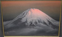 S Omura Signed Japanese Original on Board Mt Fuji
