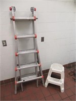 Little giant ladder and plastic step stool.