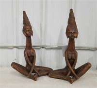 PAIR OF AFRICAN CARVED STATUES - 25" TALL