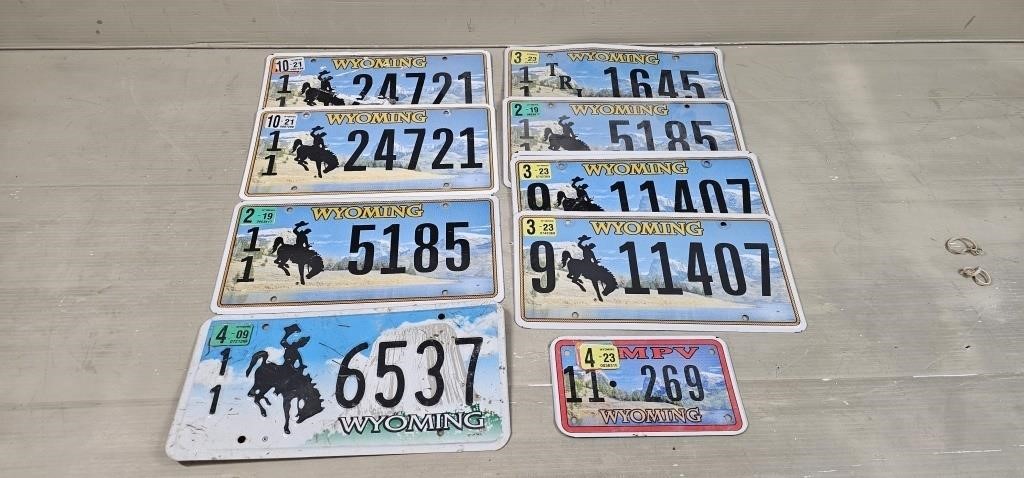 (9) Wyoming License Plates