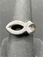 Sterling Silver Ichthys Ring Size 8
, TW 11.22g