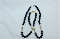 Black Faux Pearl Necklace with Golden and White