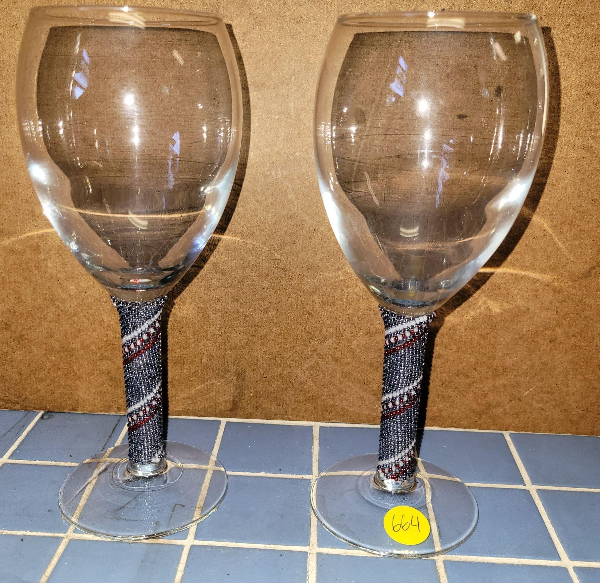 Vtg Pair of Cloth Covered Stem Wine Glasses