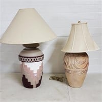 Lot of 2 Southwestern Stoneware Table Lamps