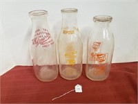 3 PAINTED MILK BOTTLES