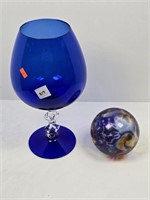 Large Colbolt Blue Glass w/Handblown Glass Ball