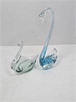 Lot of 2 Art Glass Swans 1 is A Paperweight