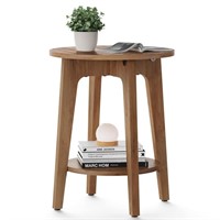 VASAGLE Round Side Table with Lower Shelf, End
