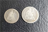 Silver Seated Liberty Dime and Half Dime