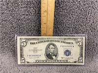 1953B $5 Blue Seal Silver Certificate