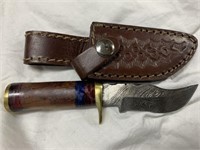 6' Damascus Knife w/ Leather Sheath