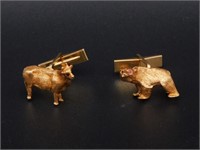 Pair of 14kt gold Wall Street Bull & Bear
