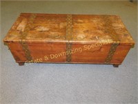 Antique Wooden Footed Trunk w/Metal Bands