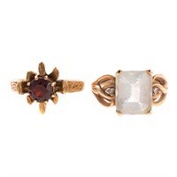 A Pair of Lady's Gemstone and Diamond Rings