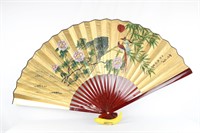 Vtg. Large Chinese Folding H.P. Paper Fan