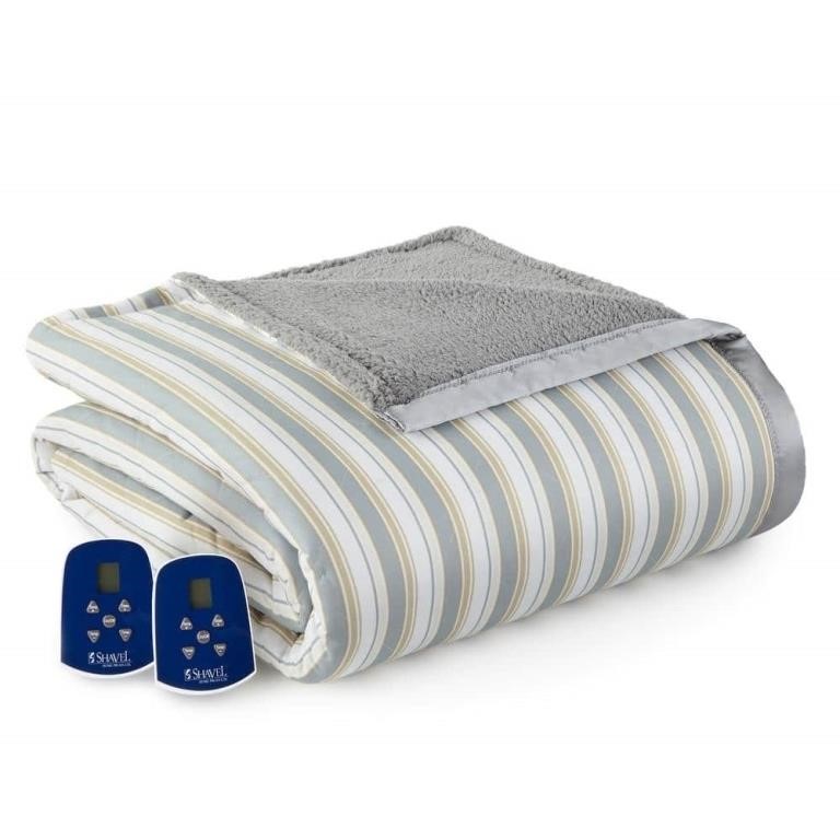 Sherpa Reverse Queen Metro Stripe Heated Blanket