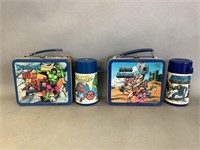 Spider-Man and He-Man Metal Lunch Boxes w Thermos