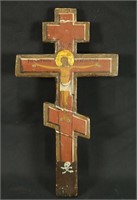 19th CENTURY WOOD CARVED & PAINTED CROSS