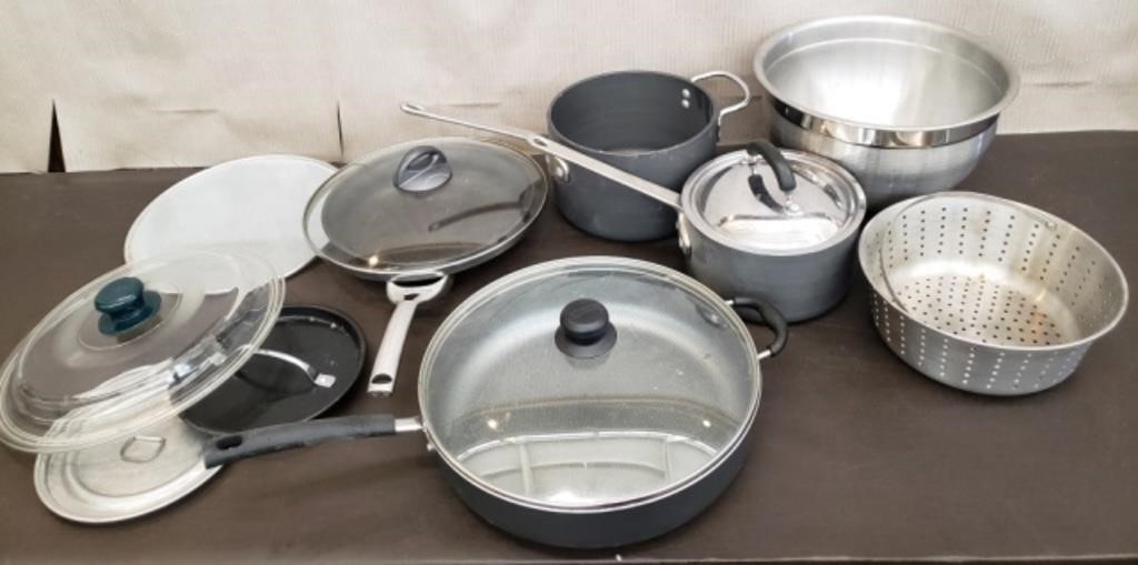 Lot of Pots, Pans, Large Mixing Bowl & More