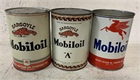 3 used Mobiloil quart cans