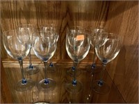 Set of 8 Blue Stemmed Wine Glasses (living room)