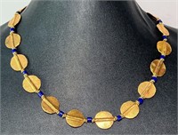 Gold Tone Necklace with Lapis Beads