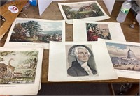 Large group of unframed Courier & Ives prints