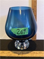 mid-century blue glass large brandy sniffer