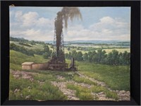 Large 1933 Oil Painting of Oil Derrick - Signed