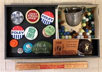 VINTAGE PINS MARBLES AND SMALLS
