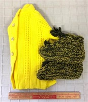 HAND KNIT SLIPPERS AND CHILDS SWEATER