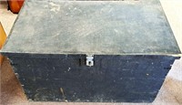 PRIMITIVE BLACK WOODEN BOX WITH LATCH FRONT 3' L