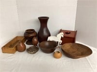 Wood Vases, Bowls, Boxes, and Horse