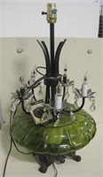 26" Mid-Century Metal & Green Glass Table Lamp