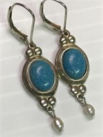 Turquiose and Silver earrings marked 925