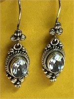 Sterling Silver Earrings 925 w/ light blue stones