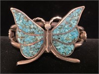 Sterling Turq. Butterfly Cuff Bracelet 39.3gr TW