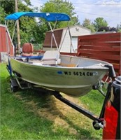 16' Aluminum Fishing Boat w/ New Bimini Top