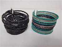 (2) Memory Wire Seed Bead Wrap Cuff Bracelets