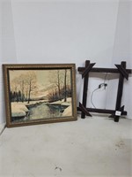 Vintage Framed Winter Scene & a Frame