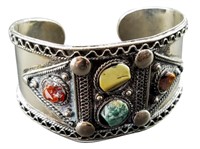 Handmade Silver Multi-Stone Cuff Bracelet