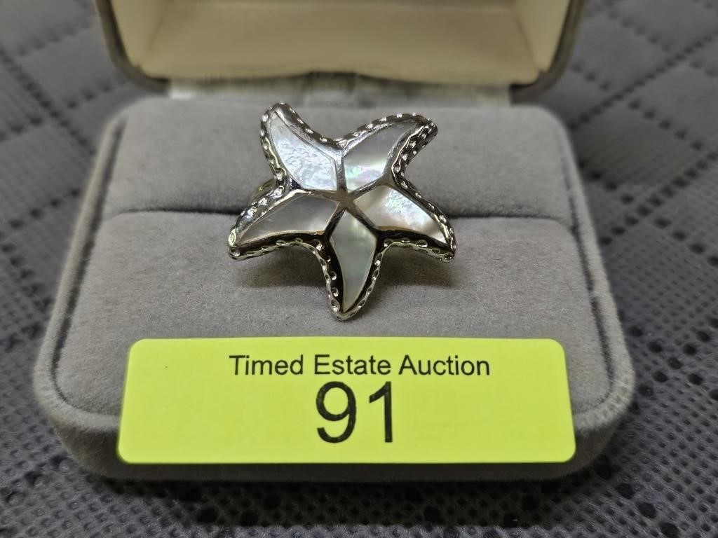 STERLING SILVER MOP STARFISH RING, SZ-7