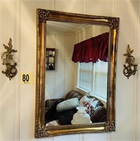 Framed Mirror 29"x 41" & 2 Wall Sconces